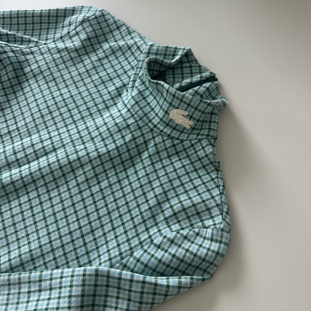Lacoste Green Plaid High Neck Top Long Sleeve